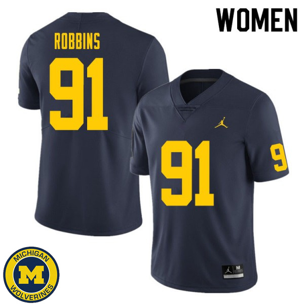 Women's Michigan Wolverines #91 Brad Robbins Navy Official Game Jersey